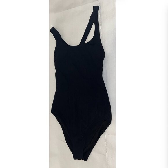 Andie The Tulum One Piece in Ribbed Black in Medium Tall - Picture 3 of 5